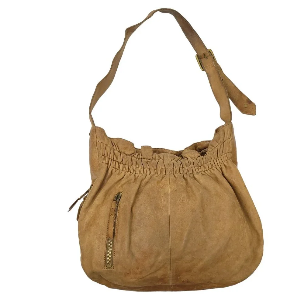 Hobo International Handbag Shoulder Bag Purse Brown Leather Zipper Top Boho Tote